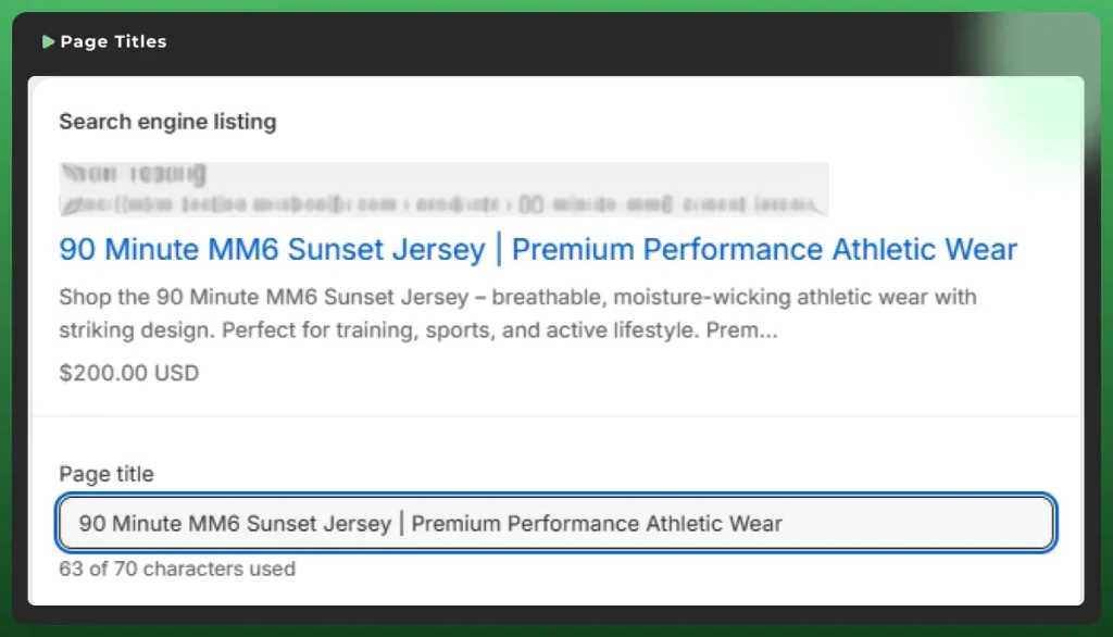 	Shopify SEO settings showing how to optimize the page title with primary keywords for better search rankings.