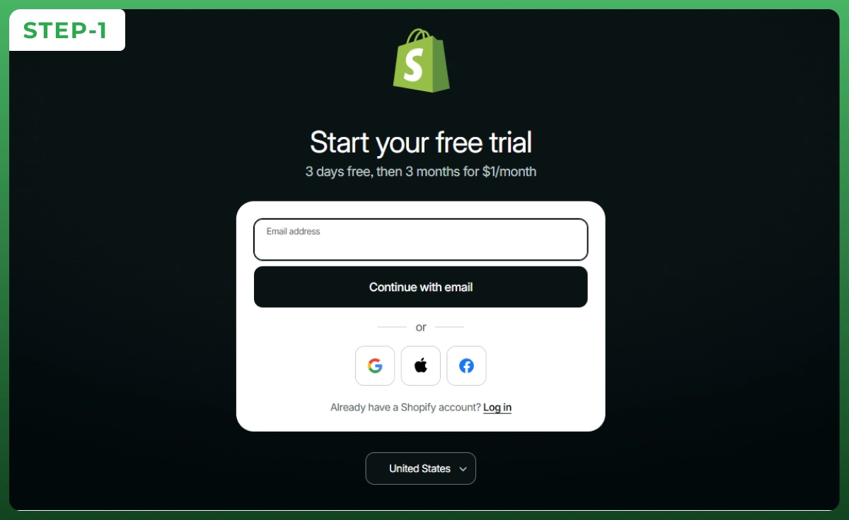 Step 1 create a Shopify account to make a Shopify website