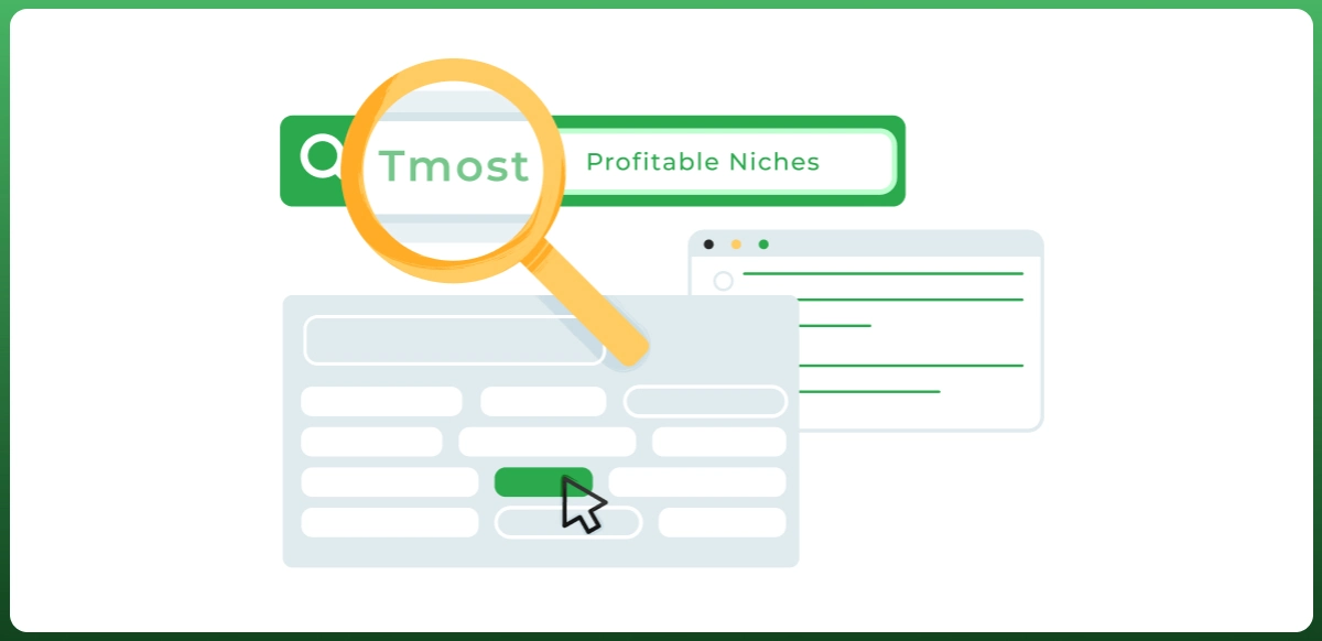 Illustration showing keyword research and niche selection for finding profitable Shopify dropshipping products.
