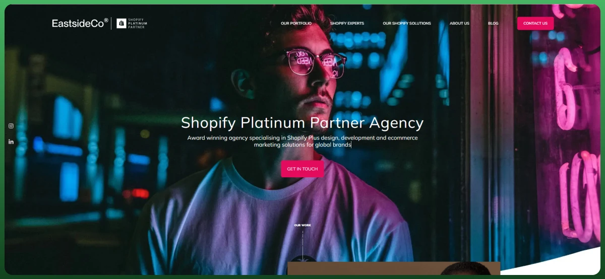 Eastside Co Shopify Platinum Partner agency website specializing in Shopify Plus design and development