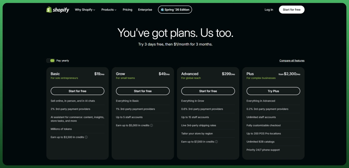 Shopify vs WooCommerce pricing comparison showing ecommerce platform plans and monthly costs in 2026