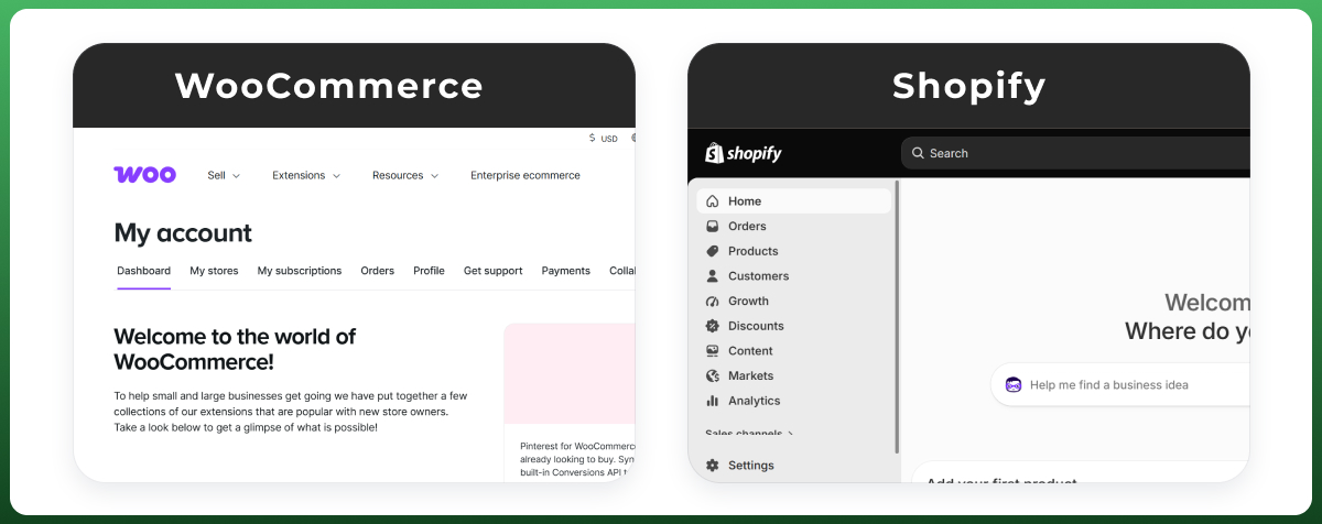 Elementor WooCommerce page builder showing the Archive Products widget being added to a search results page, comparing WooCommerce vs Shopify platform