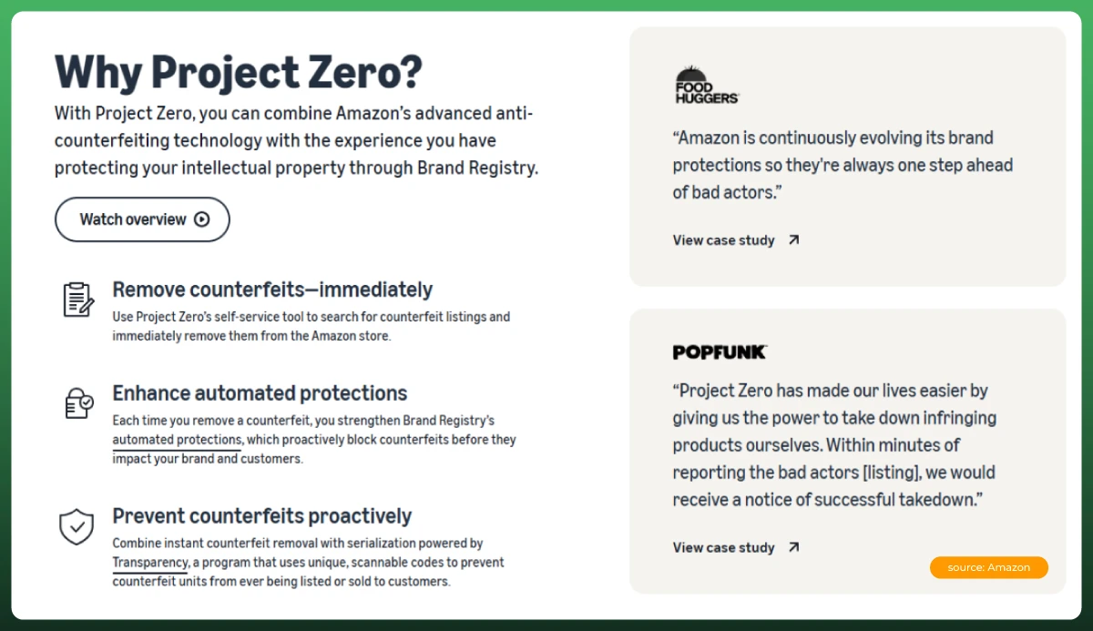 Amazon Project Zero brand protection for registered brands