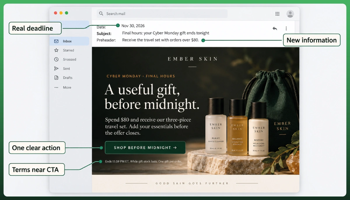 Black Friday email template with promotional offer deadline and clear call to action