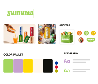 Brand guidelines with logo, colors, and typography