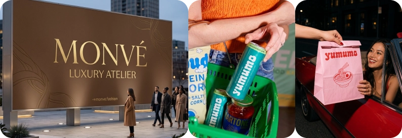 Luxury fashion branding collage featuring products and packaging