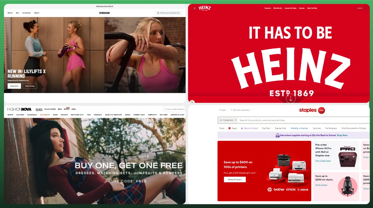 Examples of real businesses using Shopify Plus, including fashion, food, and retail brands with ecommerce websites