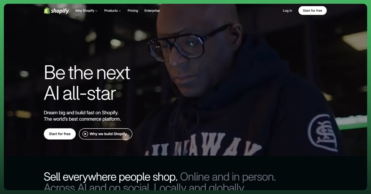 Shopify e-commerce platform homepage for building and managing online stores