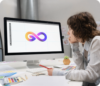 Designer developing a visual identity and logo